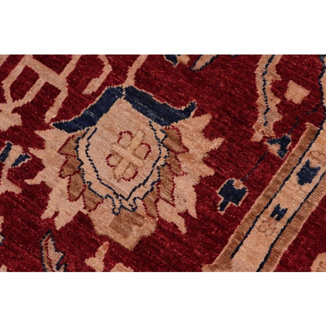 Shabby Chic Ziegler Red Blue Hand-Knotted Wool Rug - 9'3'' X 11'8'' For Sale - Image 4 of 8