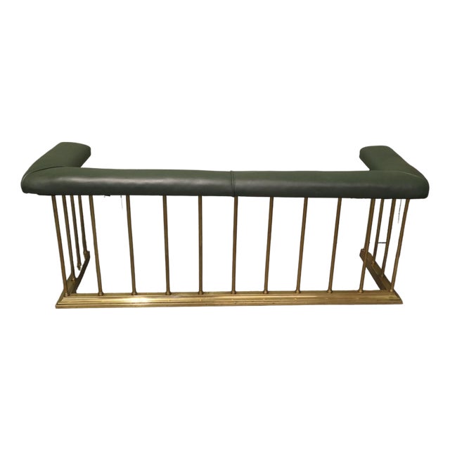 Brass and Green Leather Club Fender, 1880 For Sale