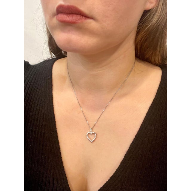 1 Carat Diamond Heart Pendant/ Necklace 14 Karat White Gold with Chain For Sale - Image 13 of 18