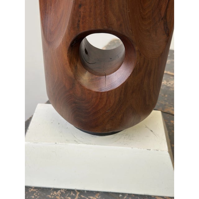 Vintage Large-Scale Kinetic Teak Mask Sculpture Mounted to Painted Wood Tiered Base by Paul Bechtold, Circa Mid 20th Century For Sale - Image 10 of 18