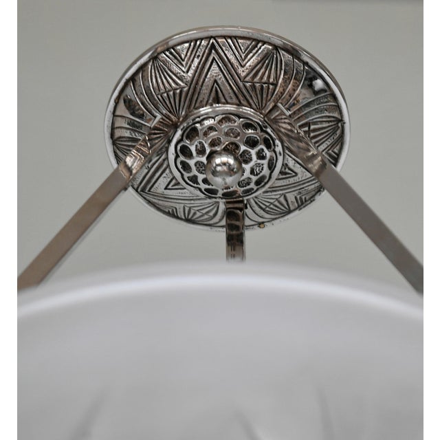 French Art Deco Pendant Light - Frosted Glass Bowl by Noverdy 1930s - 3 Available For Sale - Image 9 of 12