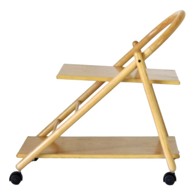 Vintage Bar Cart with Wood Structure and Wheels, 1980s For Sale