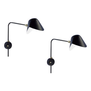Modern Black Anthony Wall Lamps by Serge Mouille, Set of 2 For Sale