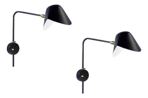 Modern Black Anthony Wall Lamps by Serge Mouille, Set of 2