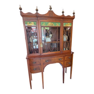 Antique Federal Style Mount Vernon Mahogany China Cabinet Bookcase 1920s For Sale