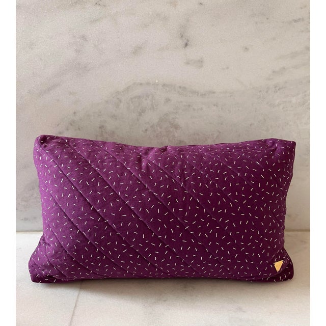 Contemporary Pair of Purple Vintage Fabric Lumbar Pillow Covers For Sale - Image 3 of 10
