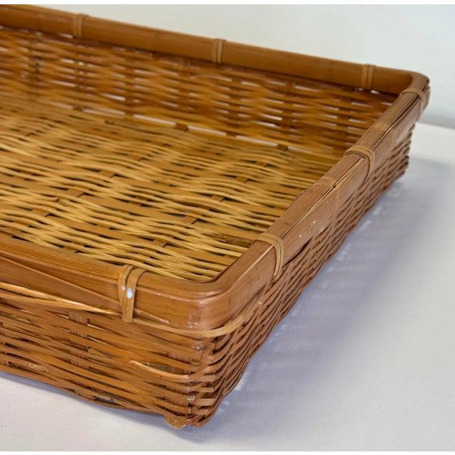 Late 20th Century Vintage Rectangular Wicker Basket Tray For Sale - Image 5 of 8