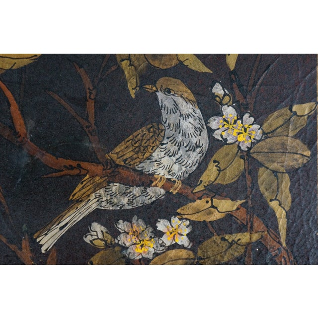 Vintage Chinoiserie Black Lacquered Floral Bird Writing Desk Library Table 35" For Sale - Image 9 of 18