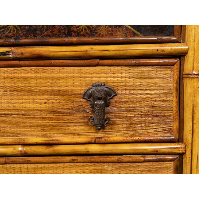 English English 1890s Japonism Bamboo Cabinet with Two Doors and Three Drawers For Sale - Image 3 of 11