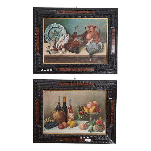 Still Lifes, Early 1900s, Oil on Canvases, Framed, Set of 2 For Sale