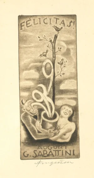 Ex Libris - Felicitas - Original Woodcut by M. Fingesten - Early 1900 Early 1900
