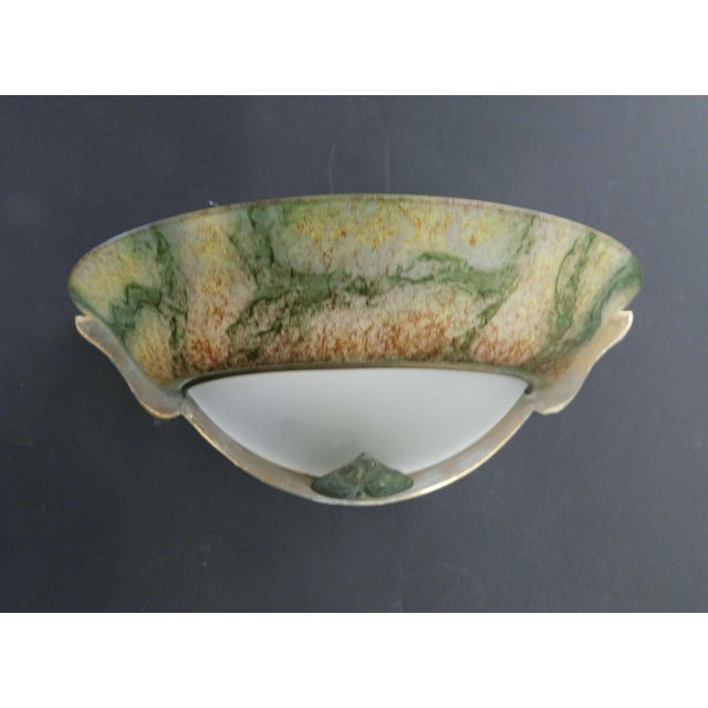 Italian 20th Century Murano Uplight Sconce With Green Metal Leaf For Sale - Image 3 of 9