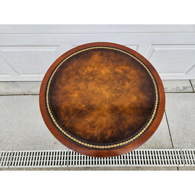 Weiman Mahogany and Leather Top Round Side Table For Sale - Image 9 of 14