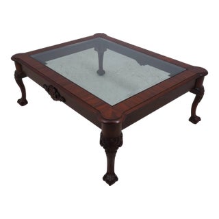 Henkel Harris Ball & Claw Mahogany Glass Top Coffee Table For Sale