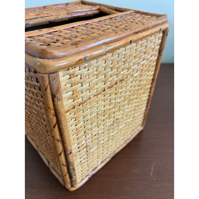 Vintage Woven Bamboo Rattan Tissue Box Cover For Sale - Image 4 of 10
