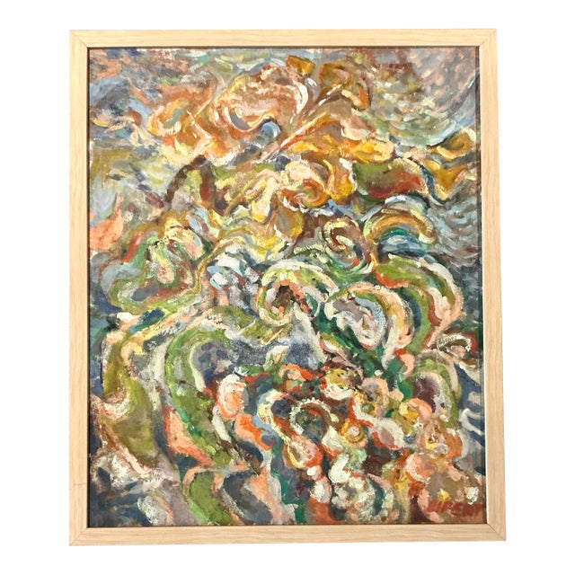 Vintage Boho Original Abstract Oil on Canvas For Sale