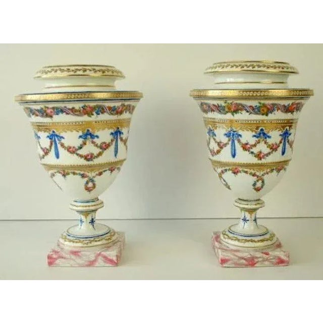 18th Century 18th Century French Paris Porcelain Urns or Vases - a Pair For Sale - Image 5 of 11