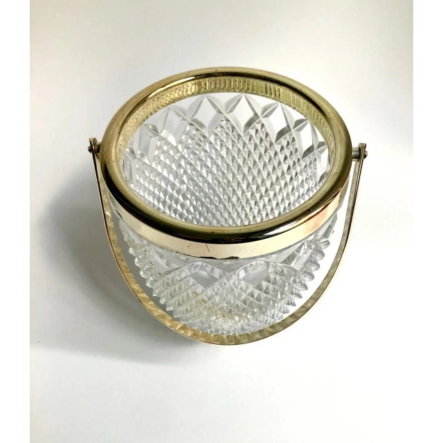 Mid-Century Modern Mid Century Clear Crystal Diamond Point & Gold Handled Ice Bucket For Sale - Image 3 of 13