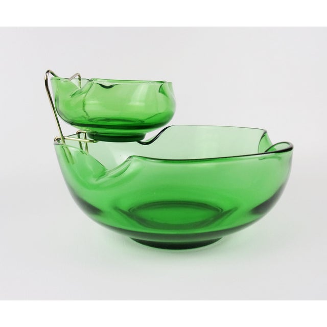 1960s Vintage Chip and Dip Serving Bowl Green Glass Mid Century a Pair Chairish