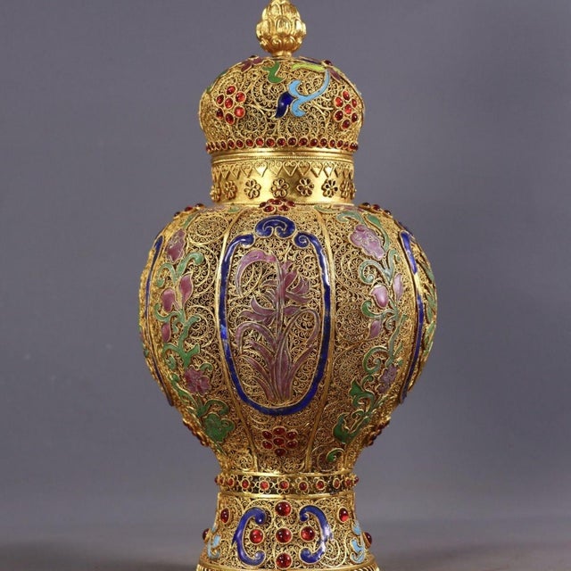 Dimensions: Height 27cm (10.63") x Diameter 12cm (4.72") Weight: 692 grams (approx. 1.53 lbs) Material: Gilt Metal (Silver...