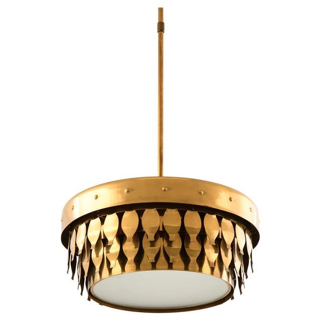 Brass and Glass Ceiling Lamp with Fish-Shaped Metal Elements from Uno Dahlén, 1960s For Sale - Image 9 of 9