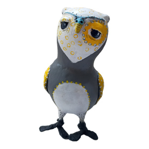 Whimsical Handmade Paper Mâché Folk Art Owl Figurine -