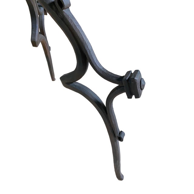 Mid-Century English Gothic Style Iron Side Table With Hexagonal Marble Inlay Top For Sale - Image 11 of 11