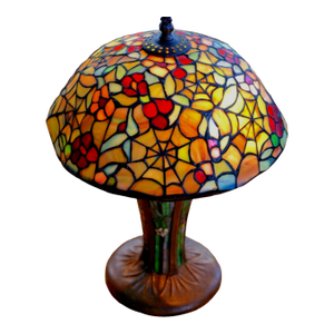Vintage Tiffany-Style Cobweb Artisanal Lead Glass Lamp With Heavy Mosaic Base