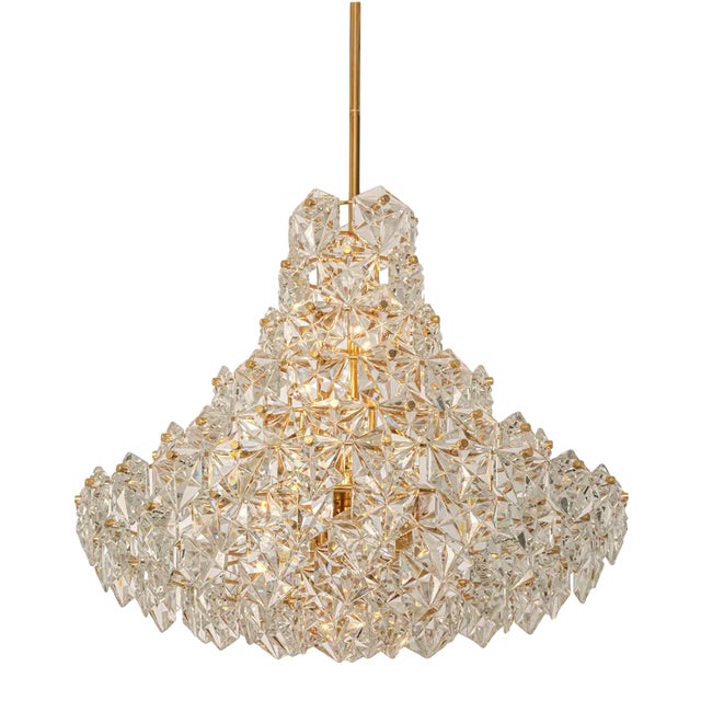 Huge Brass and Crystal Glass Chandelier by Kinkeldey, Germany, 1970s For Sale
