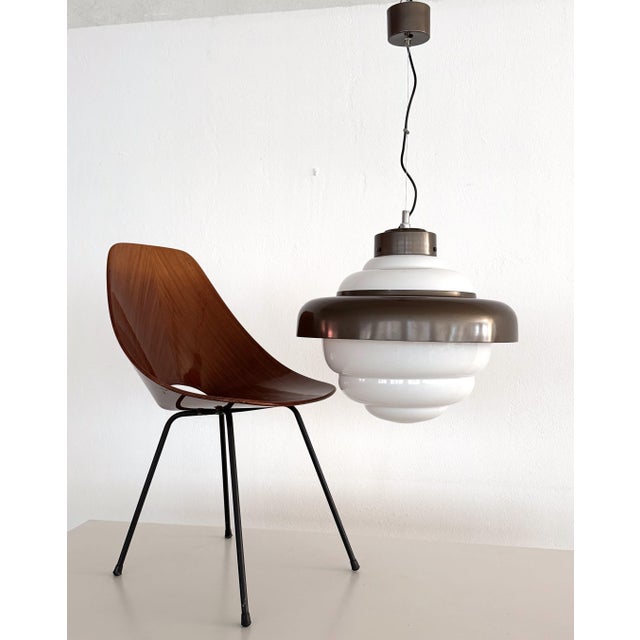 Vintage Italian White Glass Pendant Light with Aluminum Ring, 1980s For Sale - Image 12 of 15