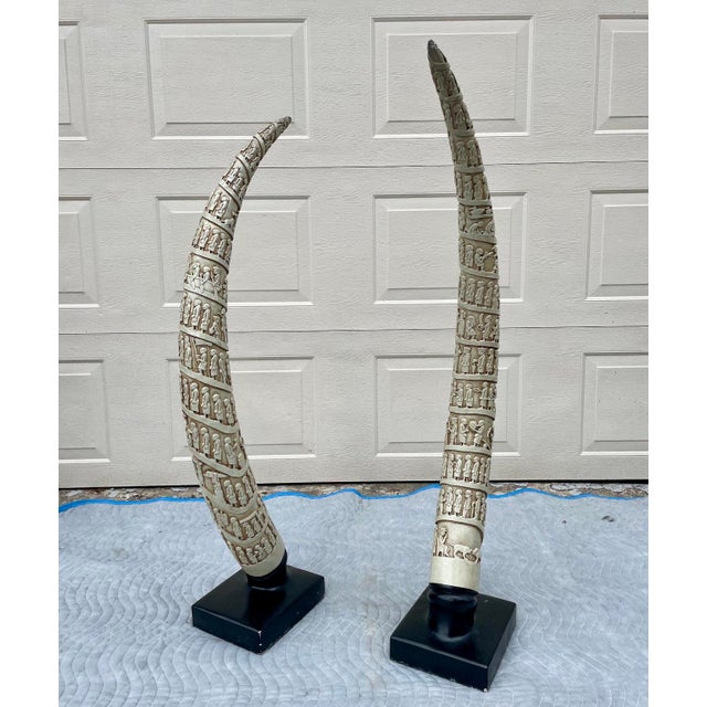 1980s Vintage Plaster Tusk Shaped Sculptures - A Pair For Sale - Image 5 of 7