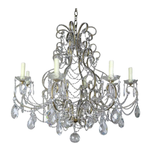 French Crystal Beaded 8-Arm Chandelier, 20th Century