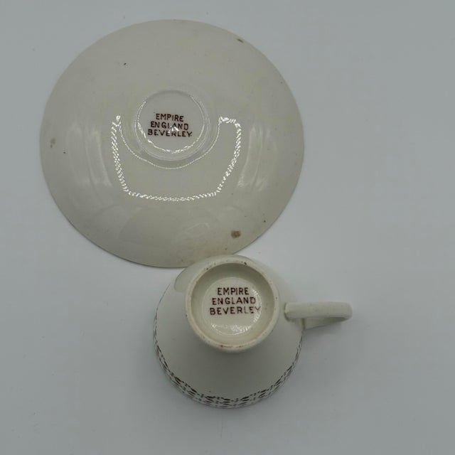Brown Vintage Empire England “Beverley” Brown Transferware Cup & Saucer With Interior Fruit Motif For Sale - Image 8 of 9