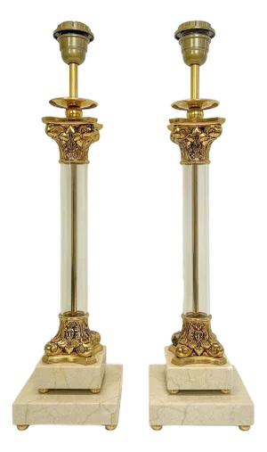 Alabaster and Bronze Corinthian Table Lamps from Kuatre, Spain, 1970s, Set of 2