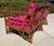 Chinoiserie Vintage Rattan Chinoiserie Loveseat, New Pink Linen Upholstery For Sale - Image 3 of 14