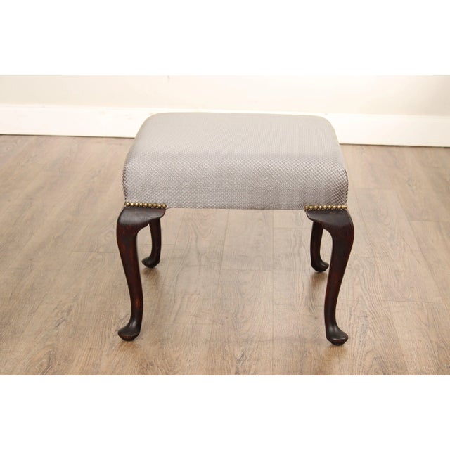 Blue Early 20th Century Queen Anne Style Custom Upholstered Foot Stool For Sale - Image 8 of 13