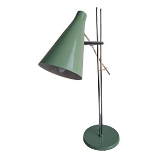 Mid-Century Modern Table Lamp in Green Metal and Chrome by Josef Hůrka for Lidokov, 1970s For Sale