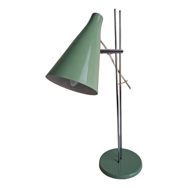 Mid-Century Modern Table Lamp in Green Metal and Chrome by Josef Hůrka for Lidokov, 1970s For Sale