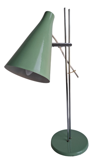 Mid-Century Modern Table Lamp in Green Metal and Chrome by Josef Hůrka for Lidokov, 1970s