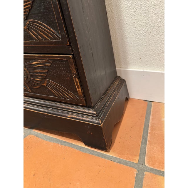 Wood Vintage Indonesian Style Hand-Carved Wood Pyramid Chest, 11 Drawers, 60” For Sale - Image 7 of 11