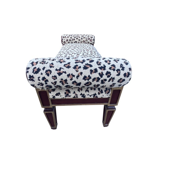 Wood Late 20th Century Lewis Mittman Neoclassical Regency Mahogany Bench With Leopard Upholstery For Sale - Image 7 of 17