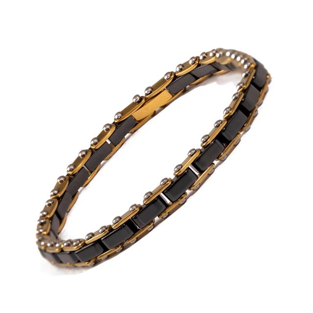 Black Eternal Balance Hematite Gold Steel Bracelet For Sale - Image 8 of 11