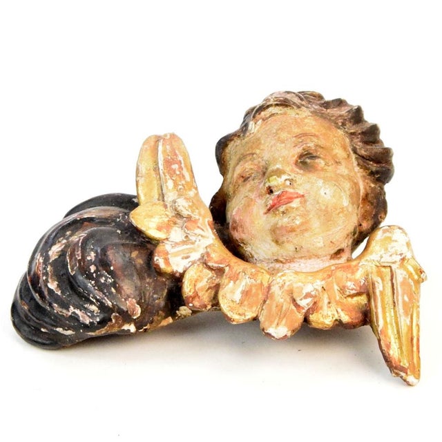 Baroque Carved Wooden Angels with Original Polychromy, 18th Century, Set of 2 For Sale - Image 9 of 11