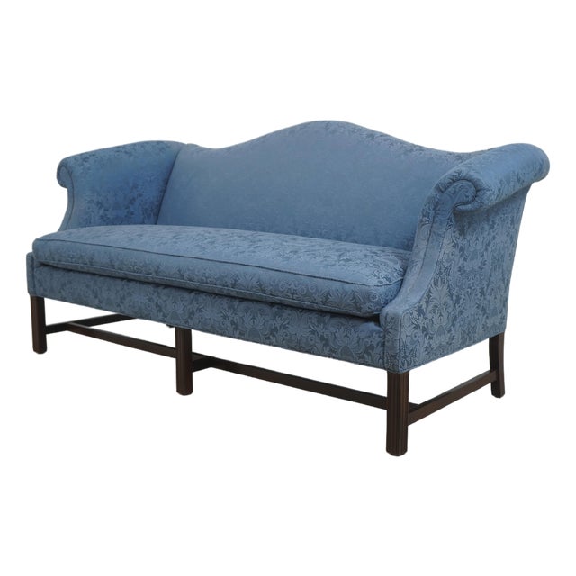 Hancock & Moore Chippendale Style Blue Damask Sofa For Sale