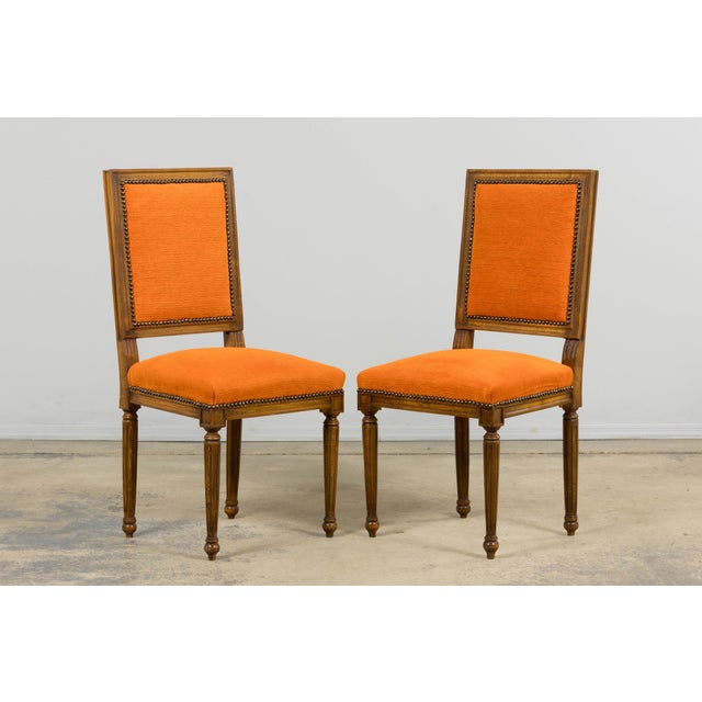 Mid 20th Century French Louis XVI Style Maple Dining Chairs in Orange Chenille - Set of 8 For Sale - Image 5 of 18