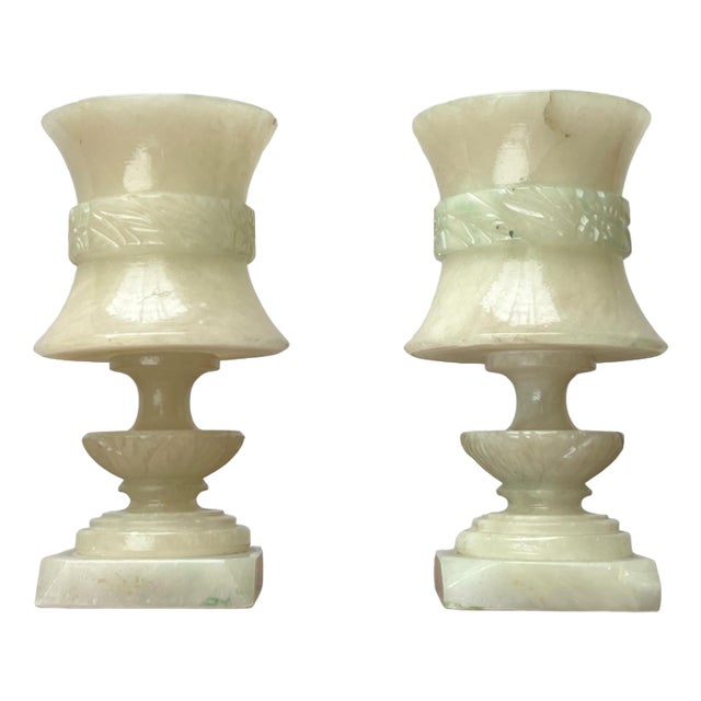 Vintage French Hollywood Regency Style Alabaster Table Lamps, Set of 2 For Sale