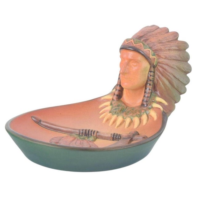 1920s Art Pottery Bowl with Native American Head from Ipsens Enke, 1920s For Sale - Image 5 of 5