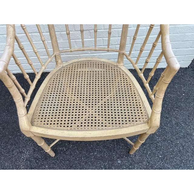 Pair of Mid 20th Century Baker Furniture Vintage Regency Style Tan Color Faux Bamboo Cane Seat Tub Chairs For Sale - Image 10 of 11