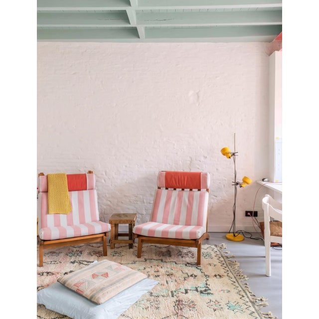 Modern Boujad Rug | Handwoven Wool Rug in Pastel Ivory with Central Diamond Medallion This modern Boujad rug centers on a...