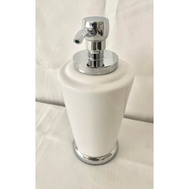 Traditional Vintage Restoration Hardware Lido Collection Ceramic Soap Dispenser - White & Chrome Excellent Condition. For Sale - Image 3 of 8